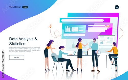 Business concept of marketing and teamwork for banner and website, landing page.Business analysis, stategy and planning.Vector