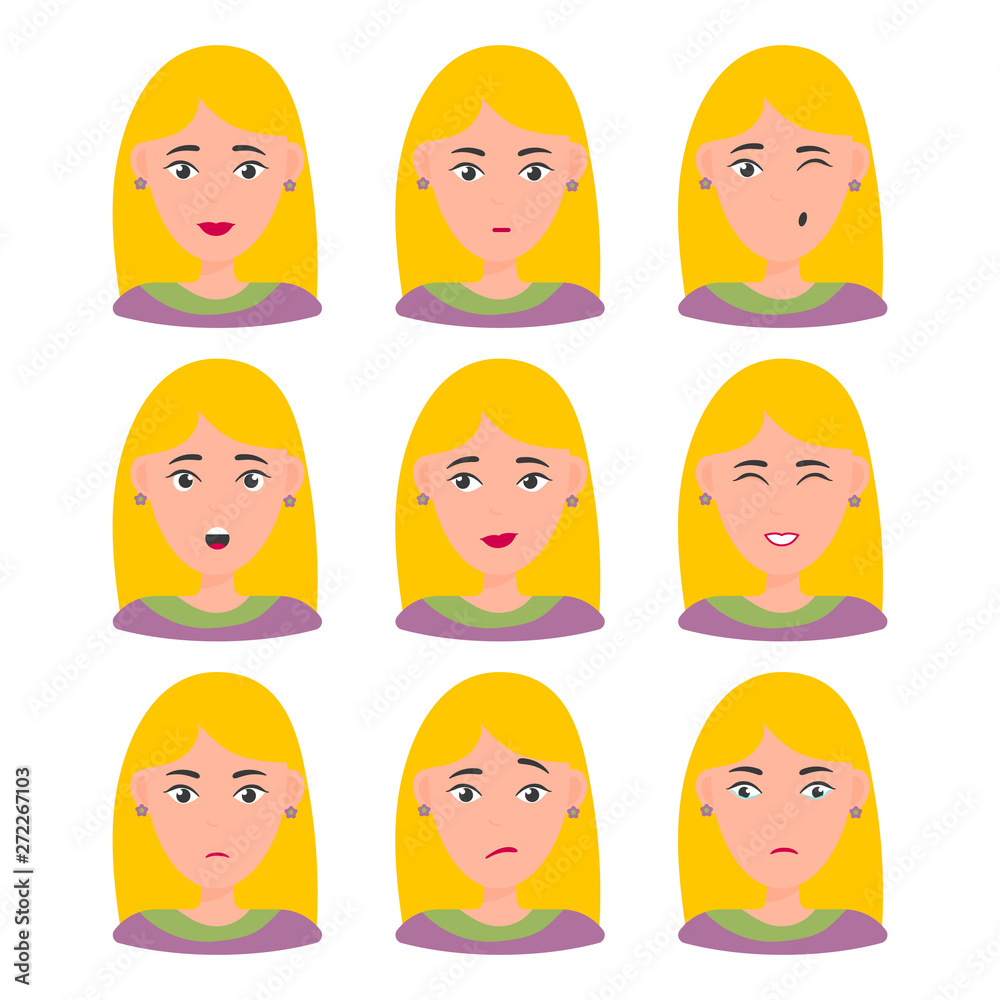 Beautiful woman portrait with facial expressions Beautiful woman portrait with facial expressions