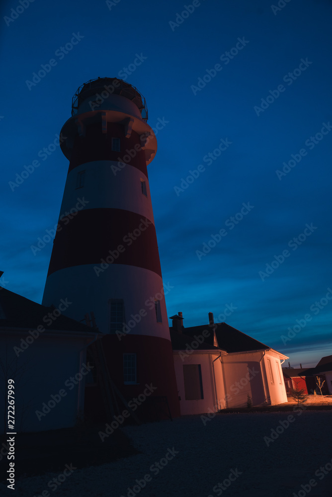 Red-white lighthouse star, spring night near Ryazan