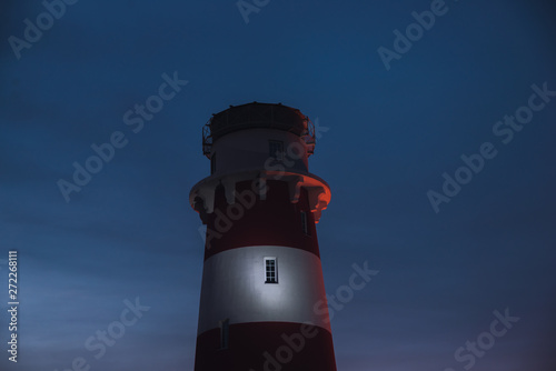 Red-white lighthouse star, spring night near Ryazan