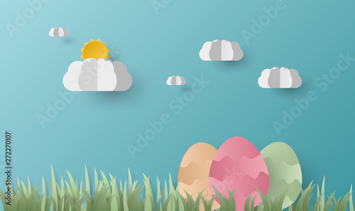 easter eggs on nature background for Paschal greeting card. 