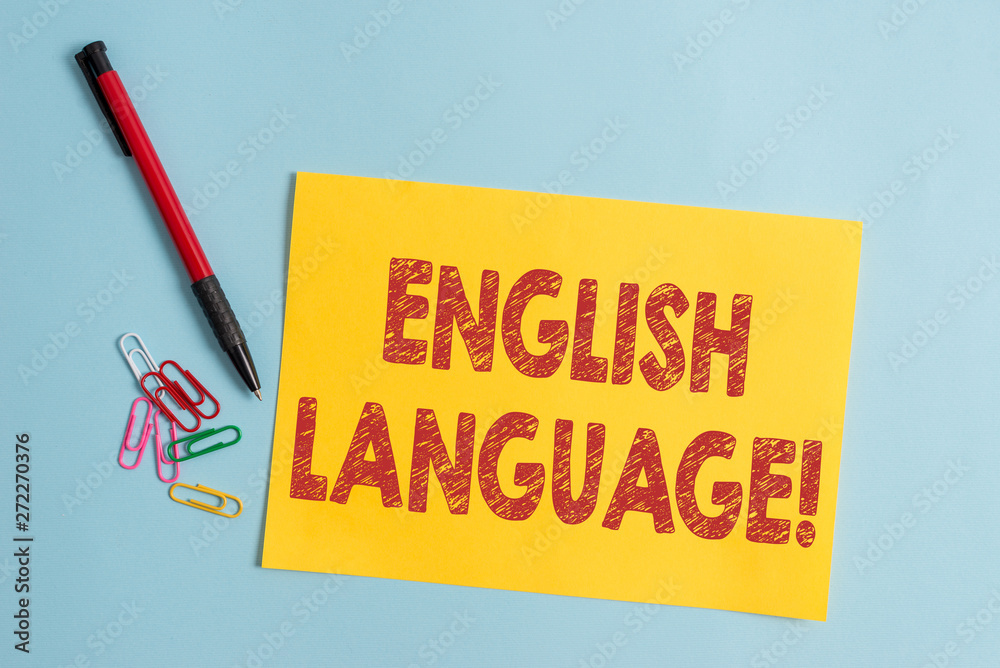 Handwriting text English Language. Conceptual photo third spoken native lang in world after Chinese and Spanish Plain cardboard and writing equipment placed above pastel colour backdrop Handwriting text English Language. Conceptual photo third spoken native lang in world after Chinese and Spanish Plain cardboard and writing equipment placed above pastel colour backdrop