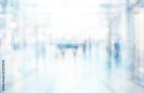 abstract defocused blurred technology space background, empty business corridor or shopping mall. Medical and hospital corridor defocused background with modern laboratory (clinic) photo