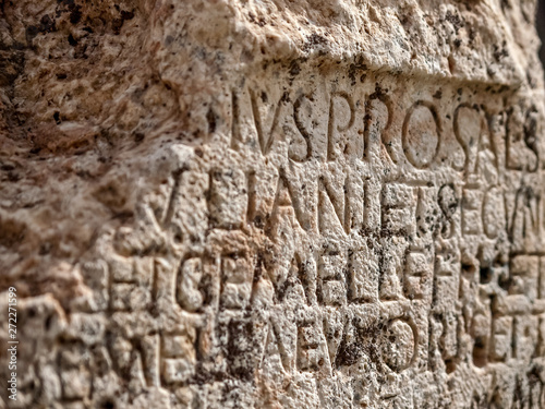 Ancient inscription at the Roman temple precinct at Baalbek, Lebanon