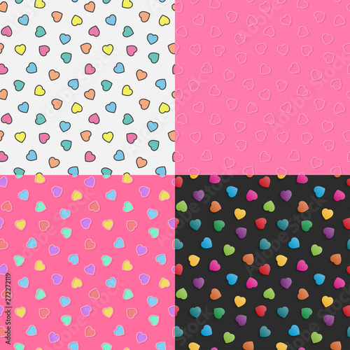 Set of colorful heart shape seamless pattern for background collection. Valentine's day concept. Vector
