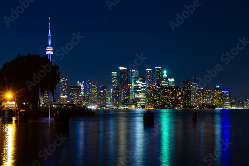 Night view from Toronto island in Toronto  Ontario  Canada