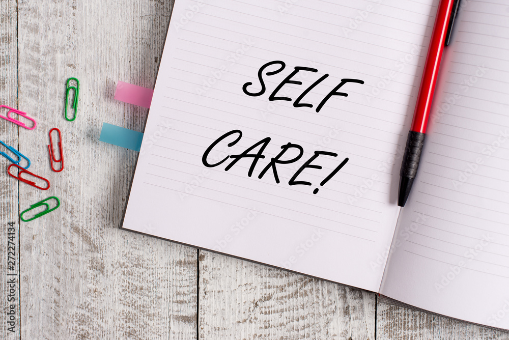 Conceptual hand writing showing Self Care. Concept meaning practice of taking action preserve or improve ones own health Notebook stationary placed above classic wooden backdrop Conceptual hand writing showing Self Care. Concept meaning practice of taking action preserve or improve ones own health Notebook stationary placed above classic wooden backdrop