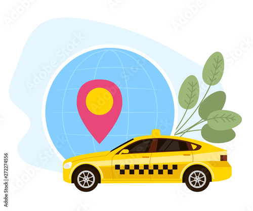 Yellow taxi cab service. Online transportation concept. Vector flat graphic design cartoon illustration