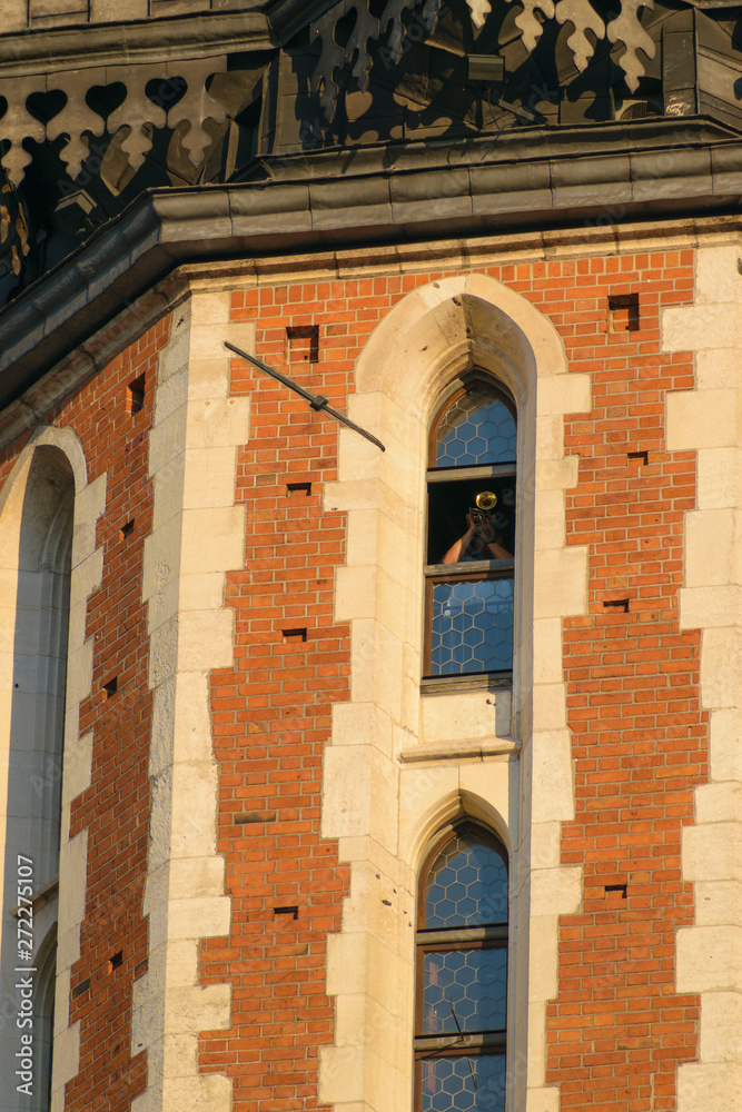 The trumpeter in the St. Mary's Basilica while performing the Mariacki Hejnal