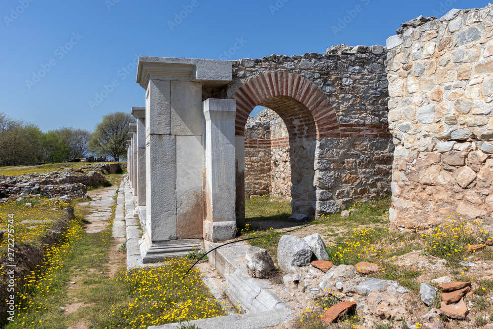 Ruins of The ancient theatre in the Antique area of Philippi, Eastern Macedonia and Thrace, Greece