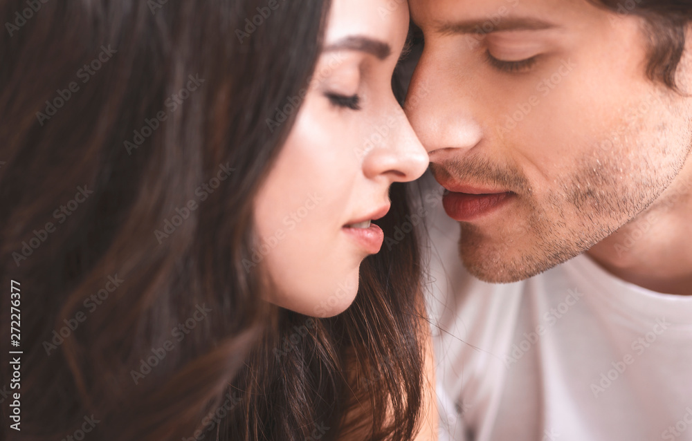 Close up portrait of bonding millennial couple in love Close up portrait of bonding millennial couple in love