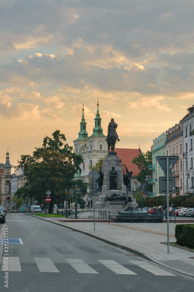 Grunwald monument with St Florian church at the background, Krakow, Poland