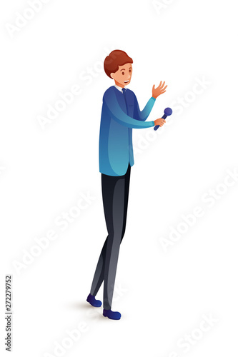 Male journalist flat vector illustration
