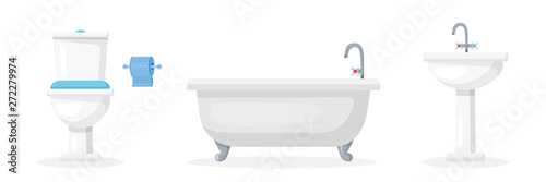 Bathroom attributes flat vector illustrations set