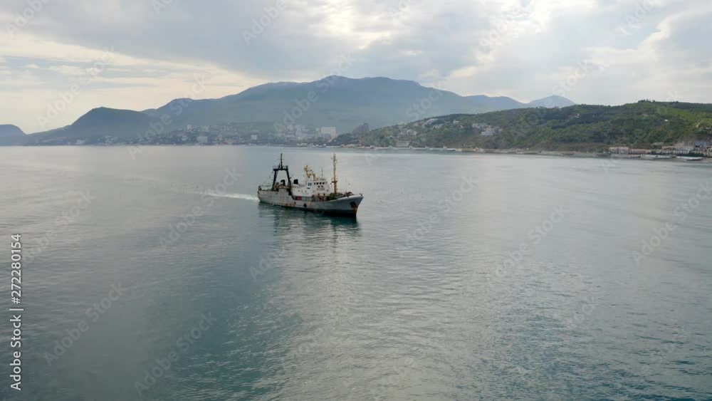 Aerial of a large trawler in the Black Sea Aerial of a large trawler in the Black Sea