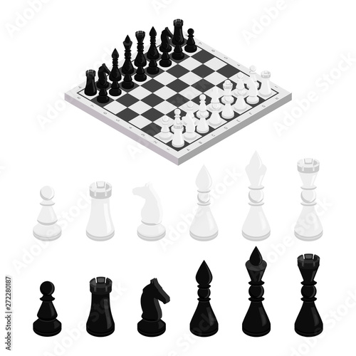 Figures on chessboard isometric illustration