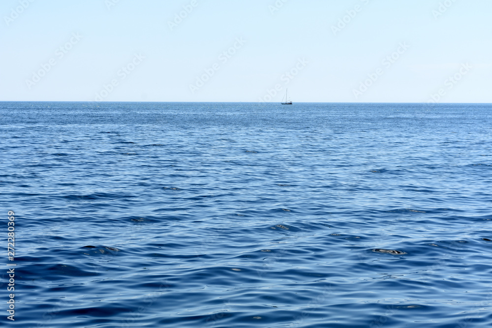 Obraz premium Seascape, boat in the sea opposite the horizon