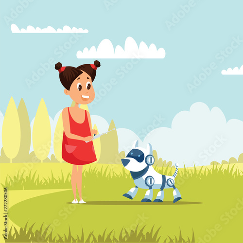 Girl playing outdoor flat vector illustration