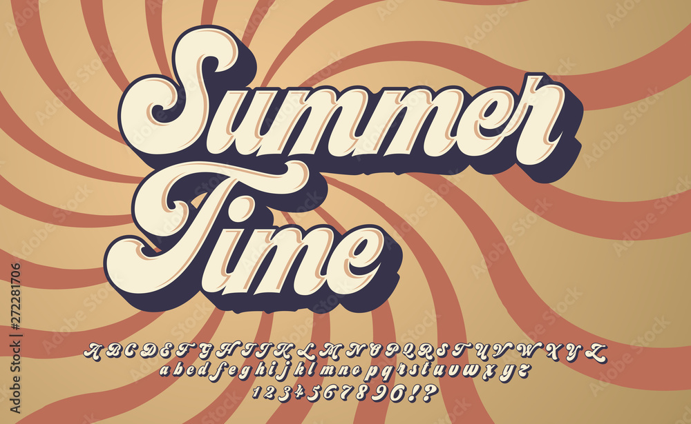 Vecteur Stock Summer Time. Retro 3d font in 80s style. Vintage typography. Summer  font set. | Adobe Stock