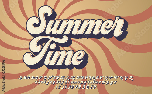 Summer Time. Retro 3d font in 80s style. Vintage typography. Summer font set.