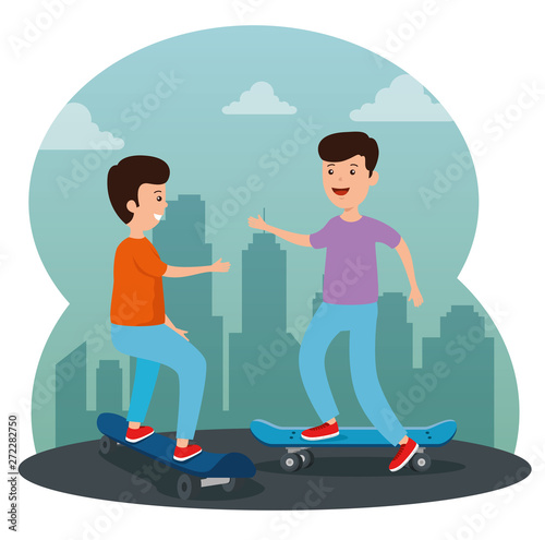 boys kids playing skateboard with casual clothes