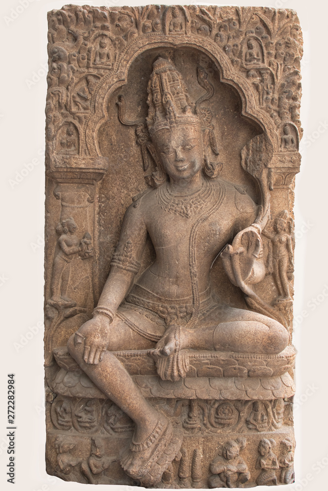 Archaeological sculpture of Avalokitesvara, made of Khondalite rock. Circa tenth century of the Common Era, Kendrapara, Odisha, India