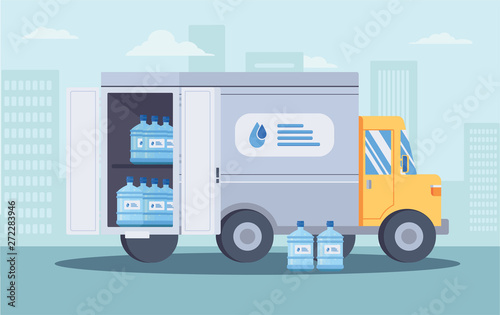 Water delivery service flat vector illustration