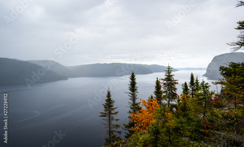 Panoramic view of the Sagenay fjord in myst.