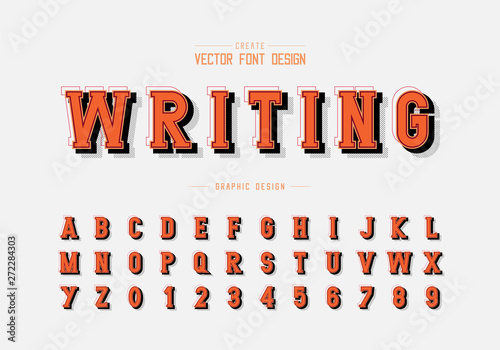 Shadow and line Font vector, Alphabet writing style typeface letter and number design, graphic text on background