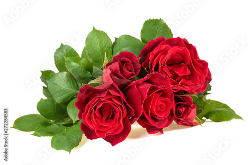 fresh red roses bouquet isolated on white background