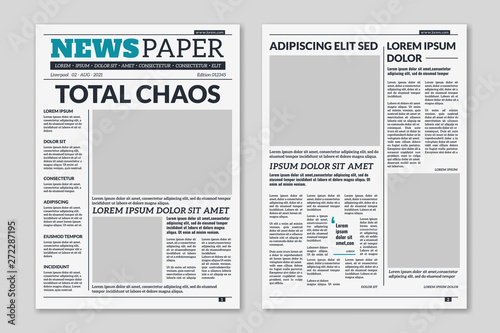 Newspaper template. Column articles on newsprint background. Pressed paper newspaper sheets with headline. Vector editorial print layout