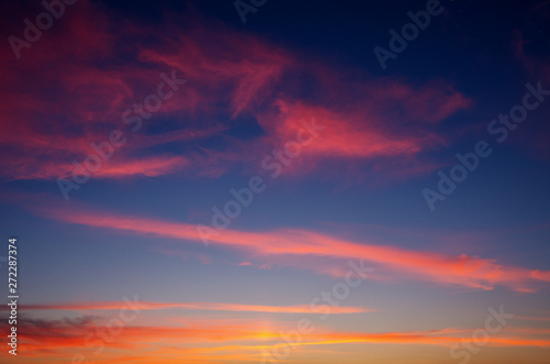 Fiery orange sunset sky. Beautiful sky.