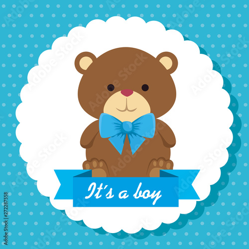 label of boy teddy bear and ribbon its a boy message