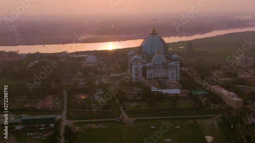 Mayapur, India TOVP temple during nabadwip mandala parikrama festival aerial, 4k drone footage  photo