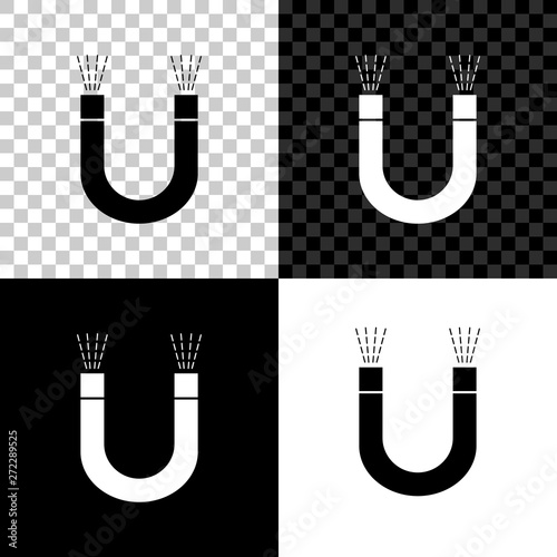 Magnet icon isolated on black, white and transparent background. Horseshoe magnet, magnetism, magnetize, attraction. Vector Illustration