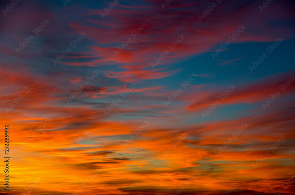 Fototapeta premium Fiery orange sunset sky. Beautiful sky.