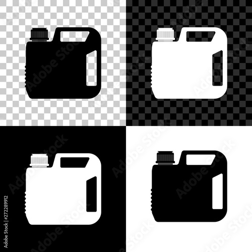 Plastic canister for motor machine oil icon isolated on black, white and transparent background. Oil gallon. Oil change service and repair. Engine oil sign. Vector Illustration