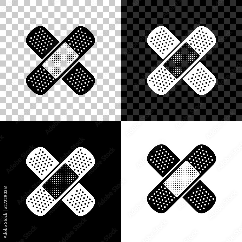 Set Bandage plaster icon isolated on black, white and transparent background. Medical plaster, adhesive bandage, flexible fabric bandage. Vector Illustration Set Bandage plaster icon isolated on black, white and transparent background. Medical plaster, adhesive bandage, flexible fabric bandage. Vector Illustration