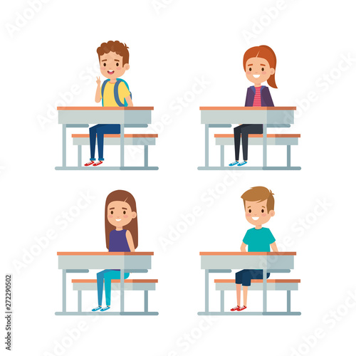 set of boys and girls kids in the desk