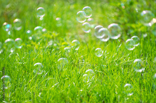 soap bubbles against the grass background