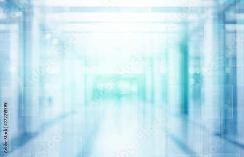 abstract defocused blurred technology space background, empty business corridor or shopping mall. Medical and hospital corridor defocused background with modern laboratory (clinic) © malija