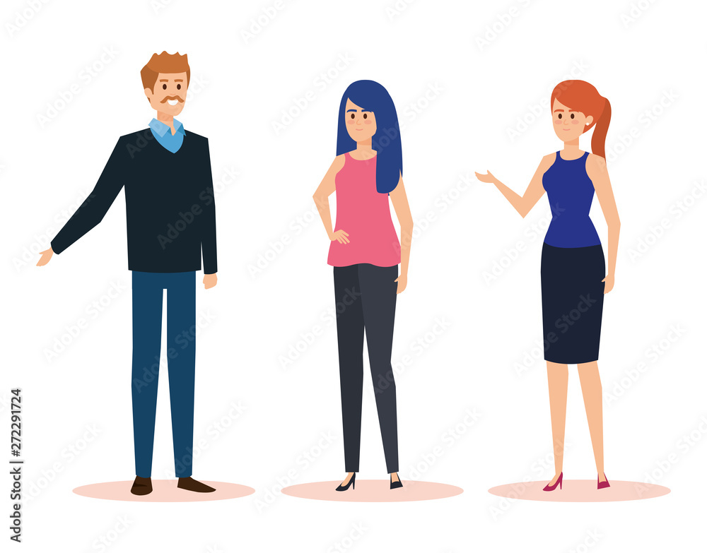 Fototapeta premium set of man and women with elegant clothes