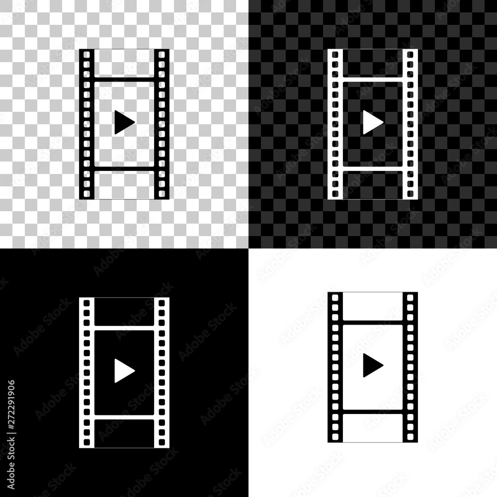 Play Video icon isolated on black, white and transparent background. Film strip with play sign. Vector Illustration Play Video icon isolated on black, white and transparent background. Film strip with play sign. Vector Illustration