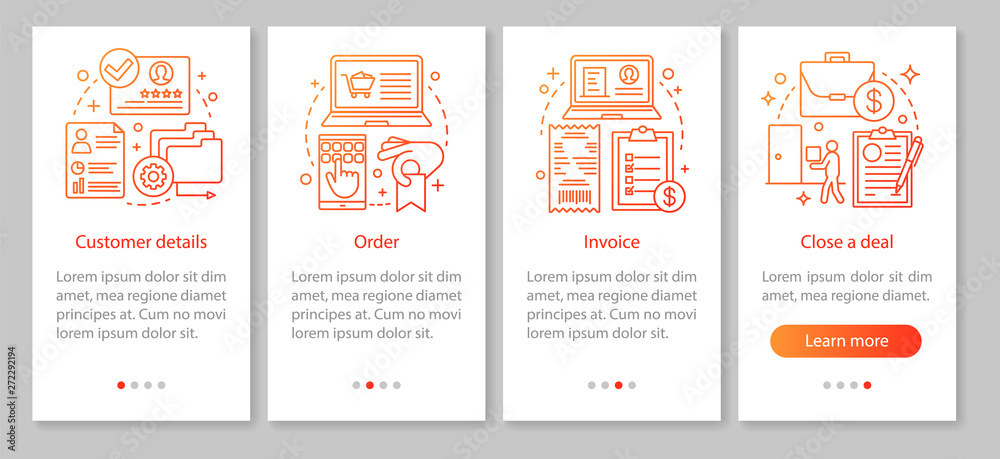 Naklejka premium CRM software mobile app page screen vector template