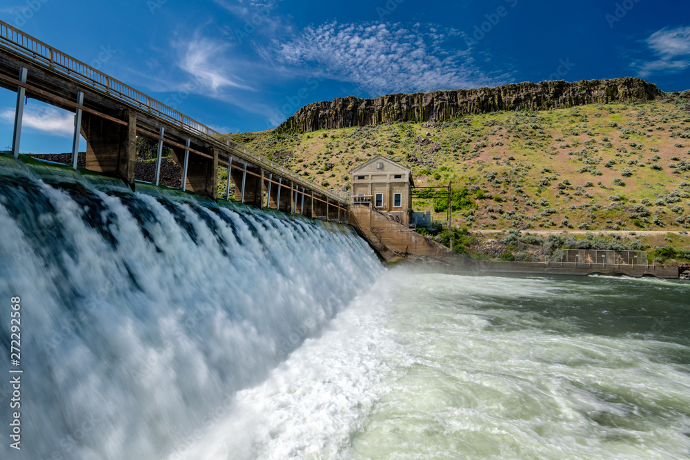 White water flows over Diversion Dam on the Boise River in the spring