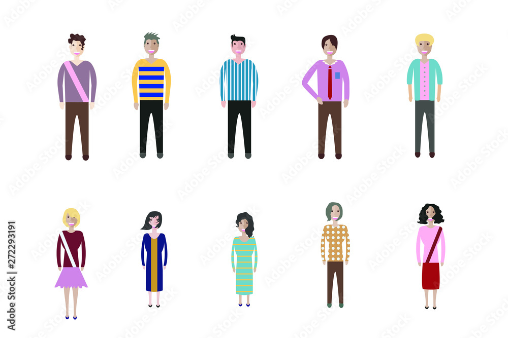 Young people, teenagers and students. Fashion man and woman in modern clothes. Different characters stay on white background. Young people, teenagers and students. Fashion man and woman in modern clothes. Different characters stay on white background.