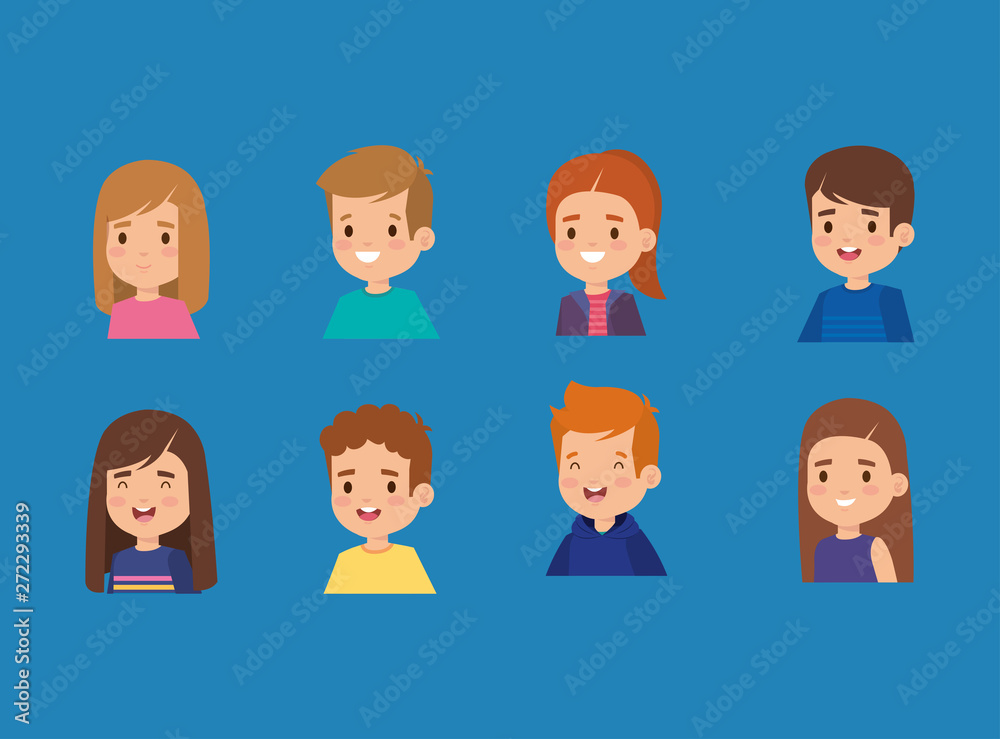 set of girls and boys children with hairstyle set of girls and boys children with hairstyle