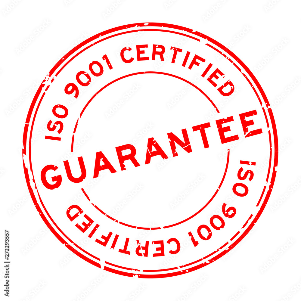 Grunge red iso 9001 certified guarantee word round rubber seal stamp on white background Grunge red iso 9001 certified guarantee word round rubber seal stamp on white background