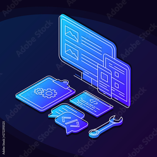 Coding isometric color vector illustration