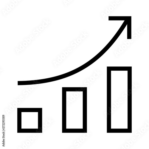Icon of upward arrow with bar chart shape on white background